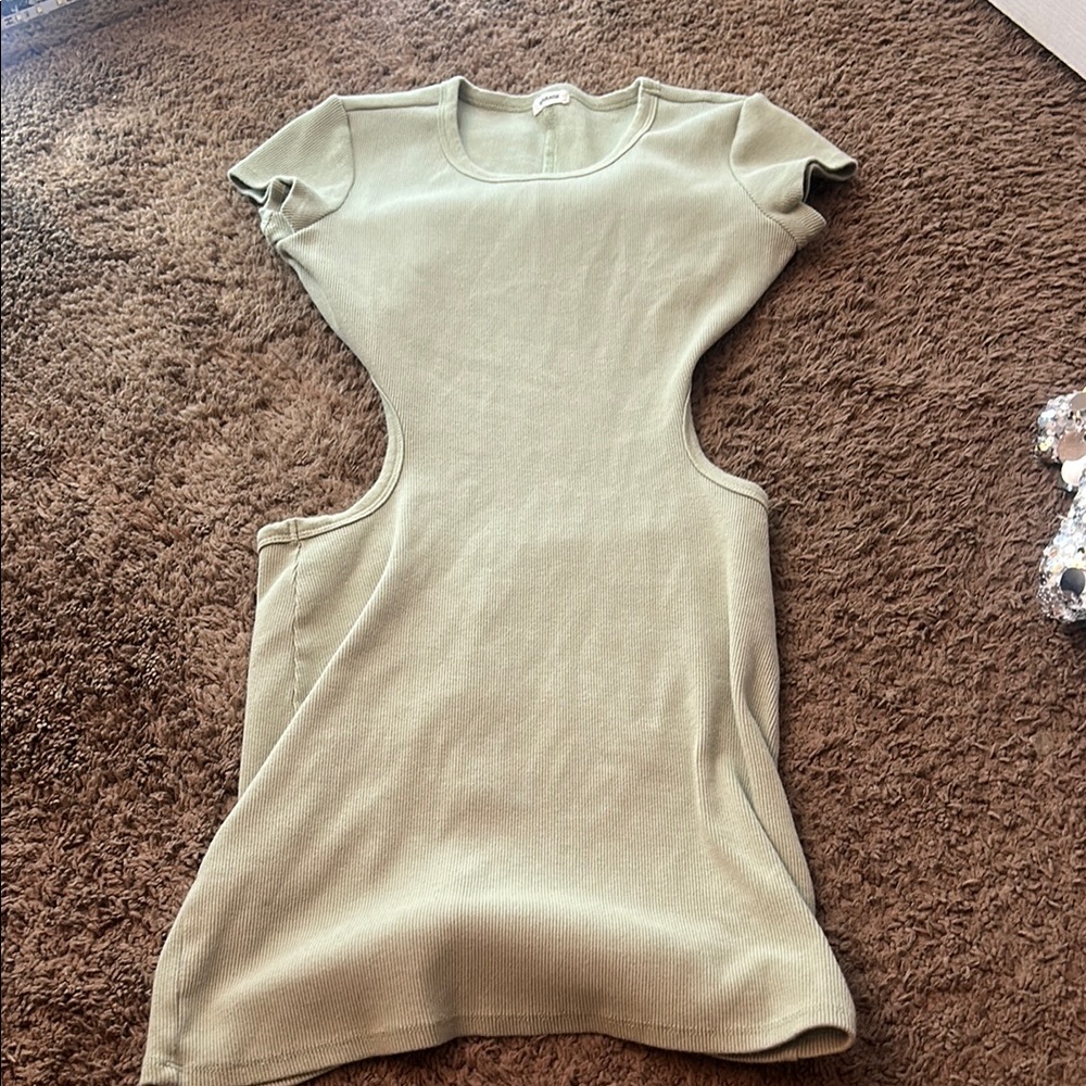 Sleek Olive Green Cutout Dress